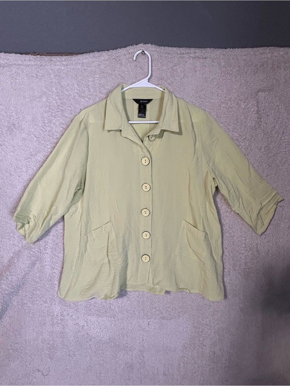 Ali Miles Shirt Top Women Button Up  Green Size PXL. Career Spring Casual